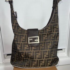 Vintage Fendi Black and Brown Logo Shoulder Bag